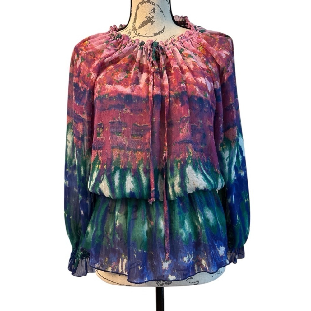 MUSHKA BY  SIENNA ROSE, Boho blouson blouse, multicolored size Large. Ruffles.